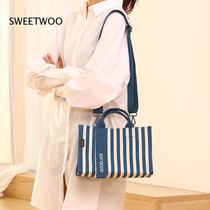 Women Hand Bags For Office - Tas Tote Kanvas Bergaris Vertikal 2026,